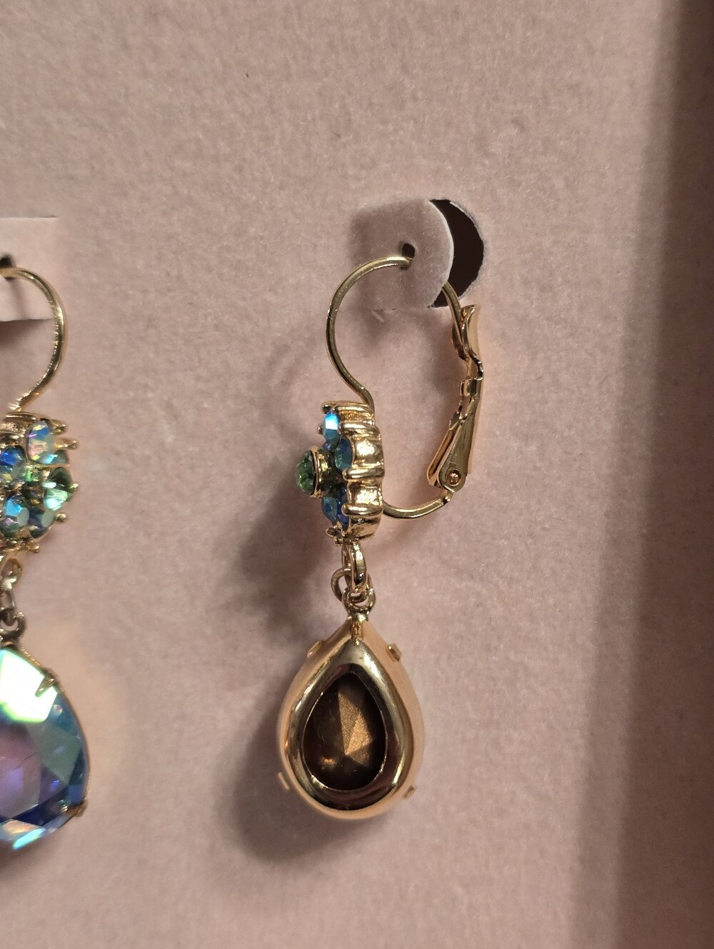 Kirks Folly Gold-Tone Blue Green Floral Aurora Crystal Teardrop Dangle Earrings - Picture 5 of 9